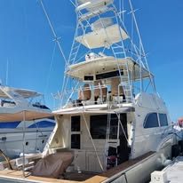 Embarcación en marina con torre de pesca